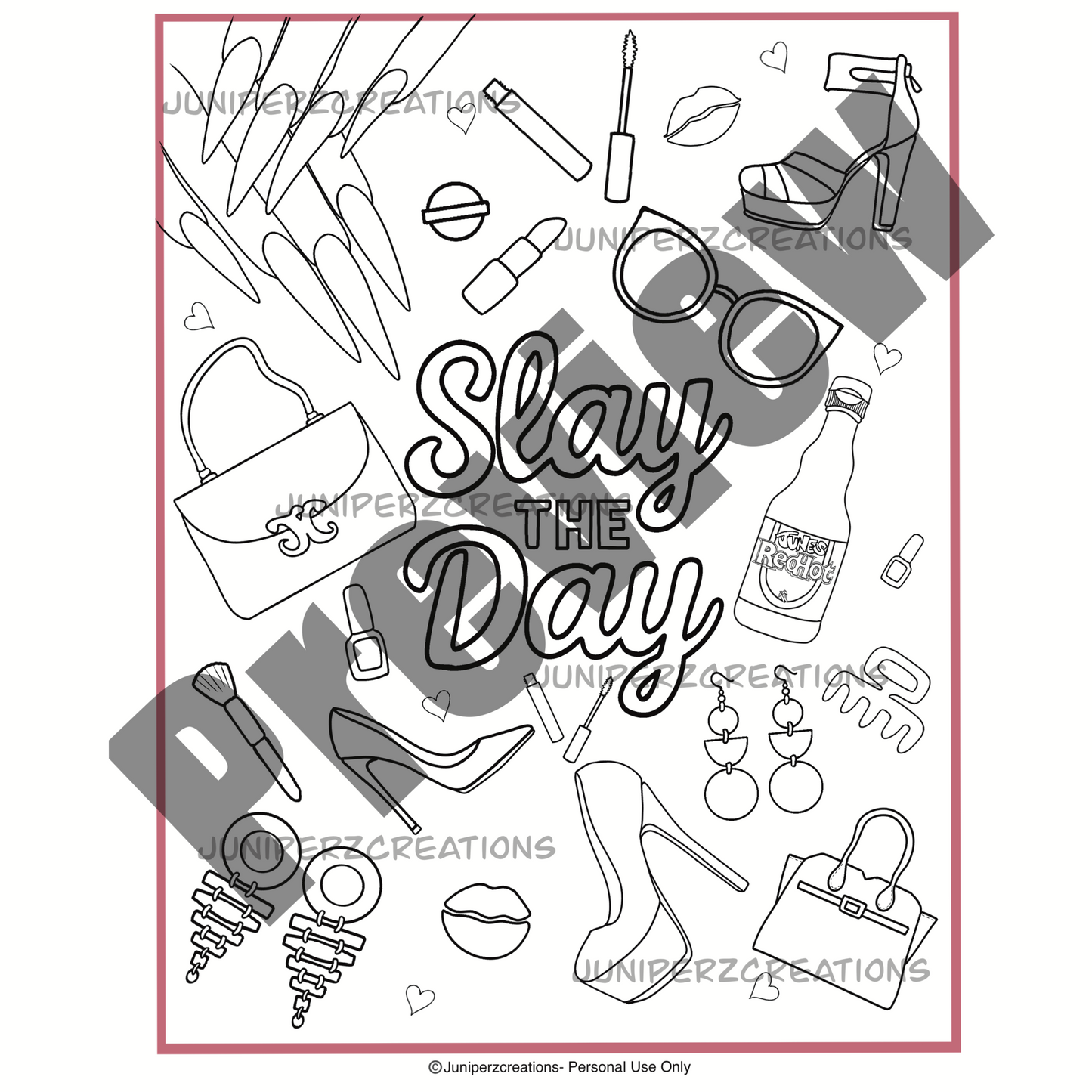 Slay the day collage printable coloring page instant download from sample series- juniperzcreations