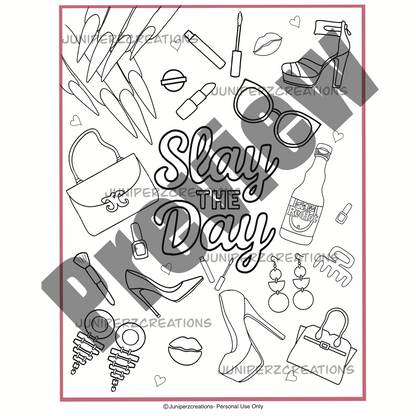 Slay the day collage printable coloring page instant download from sample series- juniperzcreations