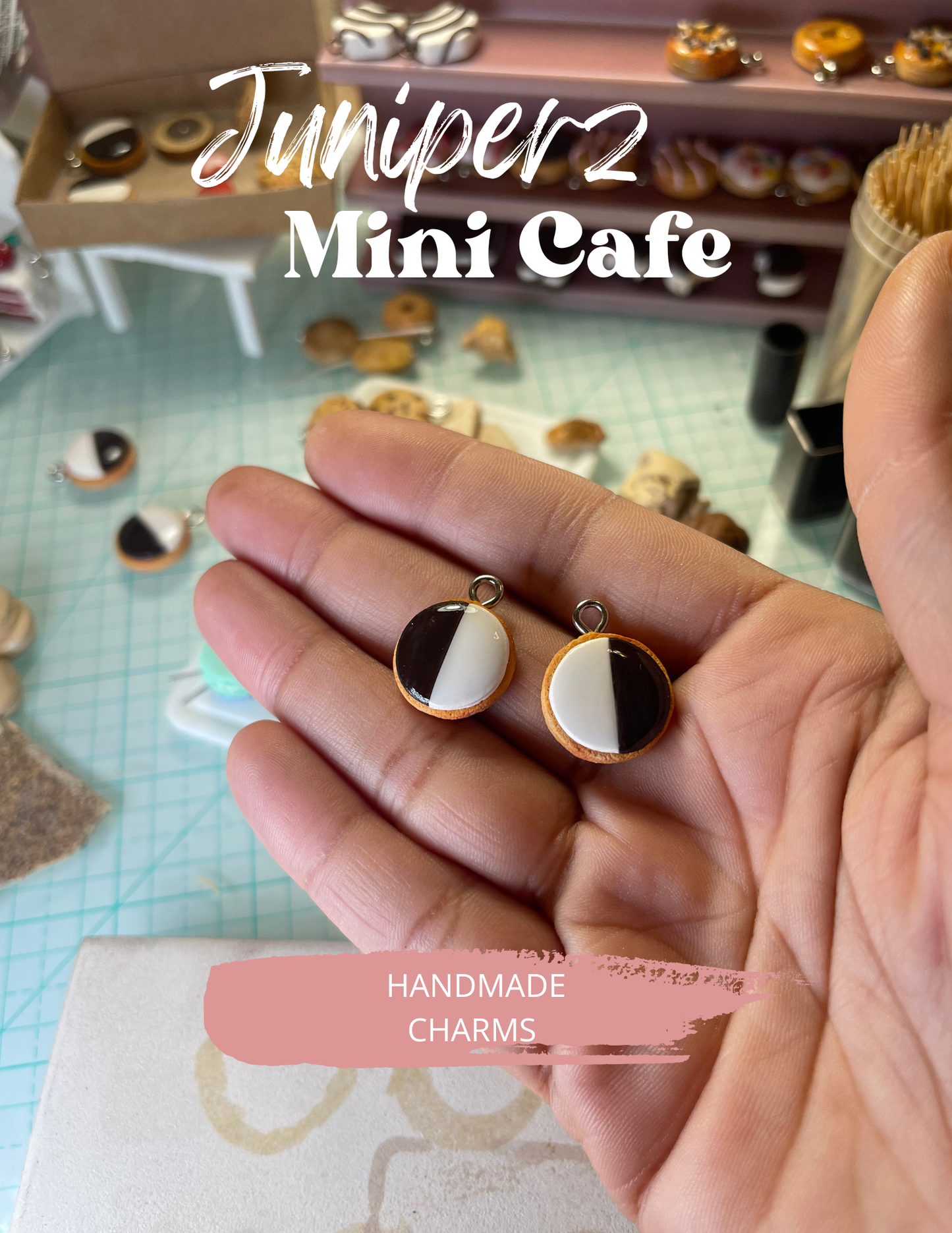 Black & White cookie charms and earrings - food inspired jewelry